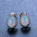 White/Blue Opal Water Drop Stud Earrings - Bamos