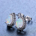 White/Blue Opal Water Drop Stud Earrings - Bamos