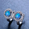 Blue/White Opal Heart Hoop Earrings - Bamos