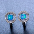 Blue/White Opal Hoop Earrings - Bamos