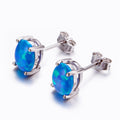 Green/Blue/White Opal Oval Stud Earrings - Bamos