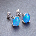 Green/Blue/White Opal Oval Stud Earrings - Bamos