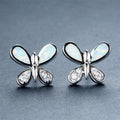White/Blue Opal Butterfly Stud Earrings - Bamos