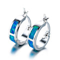 Blue/White Opal Round Hoop Earrings - Bamos