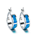 Blue/White Opal Round Hoop Earrings - Bamos