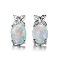 White/Blue Opal Oval Stud Earrings - Bamos