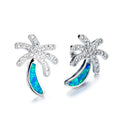 White/Blue Opal Coconut Tree Stud Earrings - Bamos