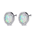 White/Blue Fire Opal Oval Stud Earrings - Bamos