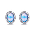 White/Blue Fire Opal Oval Stud Earrings - Bamos