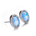 White/Blue Fire Opal Oval Stud Earrings - Bamos