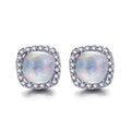 White/Blue Opal Round Stud Earrings - Bamos