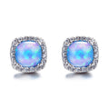 White/Blue Opal Round Stud Earrings - Bamos