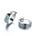 Blue/White Opal Round Hoop Earrings - Bamos
