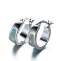 Blue/White Opal Round Hoop Earrings - Bamos