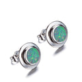 Blue/White Fire Opal Round Stud Earrings - Bamos