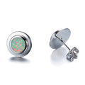Blue/White Fire Opal Round Stud Earrings - Bamos
