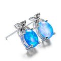 White/Blue Opal Oval Stud Earrings - Bamos