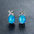 White/Blue Opal Oval Stud Earrings - Bamos
