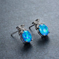 White/Blue Opal Oval Stud Earrings - Bamos