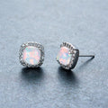 White/Blue Opal Round Stud Earrings - Bamos