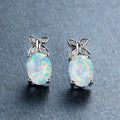 White/Blue Opal Oval Stud Earrings - Bamos