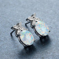 White/Blue Opal Oval Stud Earrings - Bamos