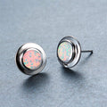 Blue/White Fire Opal Round Stud Earrings - Bamos