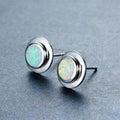 Blue/White Fire Opal Round Stud Earrings - Bamos