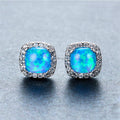 White/Blue Opal Round Stud Earrings - Bamos
