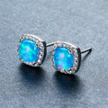 White/Blue Opal Round Stud Earrings - Bamos