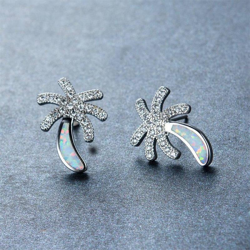 White/Blue Opal Coconut Tree Stud Earrings - Bamos