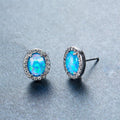 White/Blue Fire Opal Oval Stud Earrings - Bamos