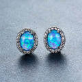White/Blue Fire Opal Oval Stud Earrings - Bamos