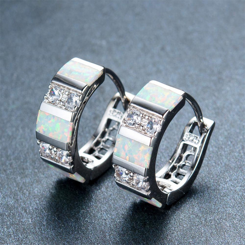 White/Blue Opal Hoop Earrings - Bamos