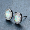 White/Blue Fire Opal Oval Stud Earrings - Bamos
