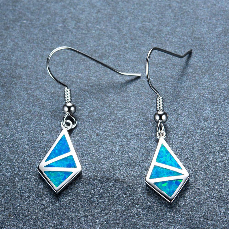 Blue/White Opal Geometric Dangle Earrings - Bamos