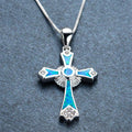 Lucky Cross Pendant Necklace (Blue Fire Opal) - Bamos