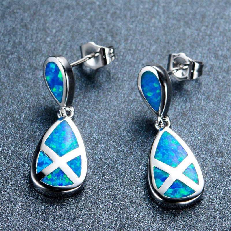 Blue/White Opal Water Drop Earrings - Bamos