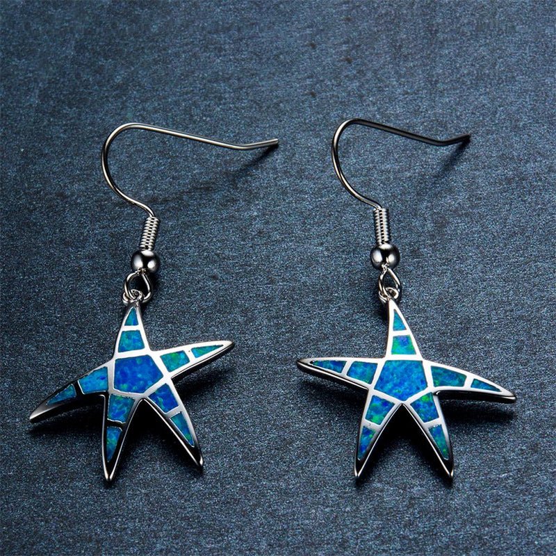 Blue/White Opal Starfish Drop Earrings - Bamos