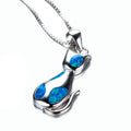 Cat Pendant Necklace (Blue Fire Opal) - Bamos