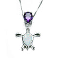 Amethyst Turtle Pendant Necklace (White Fire Opal) - Bamos