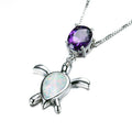 Amethyst Turtle Pendant Necklace (White Fire Opal) - Bamos