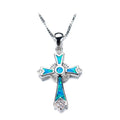 Lucky Cross Pendant Necklace (Blue Fire Opal) - Bamos