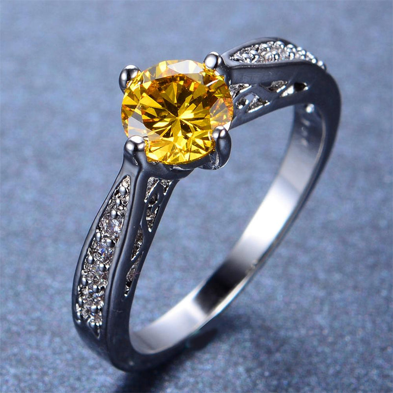 Yellow Topaz Round Ring(December Birthstone) - Bamos