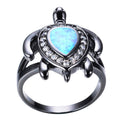 White & Blue Opal Turtle Ring (Water Drop) - Bamos