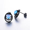 White & Blue Opal Round Stud Earrings - Bamos