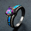 October Birthstone Ring Rainbow Opal Wedding Rings - Bamos