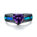 Women Purple Heart Ring Blue Fire Opal Rings - Bamos