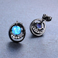 White & Blue Opal Round Stud Earrings - Bamos