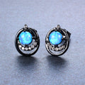 White & Blue Opal Round Stud Earrings - Bamos